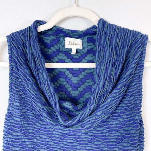 ANTHROPOLOGIE DELETTA Blue/Green Knit Sleeveless Blouse Size Medium - Picture 2 of 11